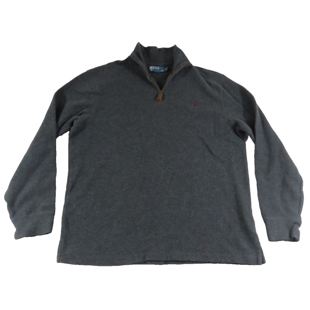 Polo Ralph Lauren Men L Gray 100% Cotton Estate Rib 1/4 Zip Pullover Sweater EUC